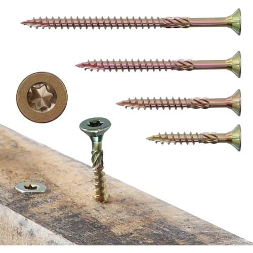 T25 Zinc Coated Wood Screws Torx Drive Head Self-tapping Screw Coarse Thread Fiberboard Screw Kit for Drill Bits Tools 100pcs