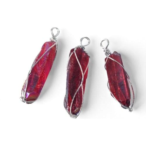 Natural DIY Gem Stones Pendants tree of life Reiki Healing Crystal pillar Six Prism Faceted Bead Twining Pendant