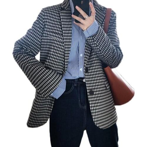 Spring and Autumn New Korean Retro Plaid Small Suit Slim Wild Blazer Jacket Women OL Coat Female College Jacket NS2745