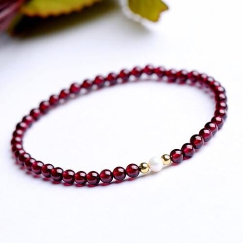 NEW Freshwater Pearl Red stone 3-4mm Elastic Bracelet 7.5"