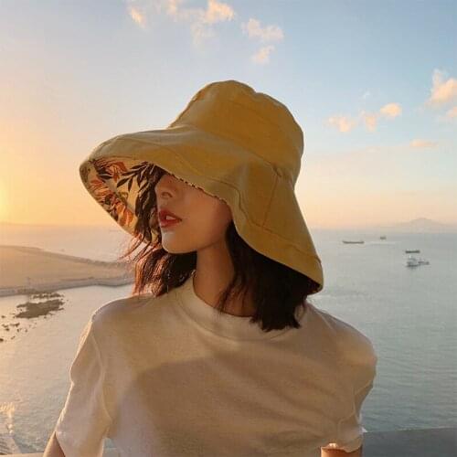 Weme Bucket Hat Female Summer Double-Side Hat Large Eaves Basin Hat For Girls