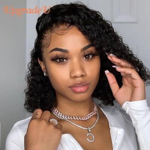 UpgradeU Bob Curly Lace Front Wig 150 Density Pixie Cut Human Hair Wigs Remy Preplucked Brazilian Lace Frontal Human Hair Wigs