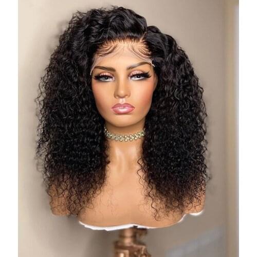 12Inch Short Bob Kinky Curly Synthetic Lace Front Wig Glueless 13x4 Synthetic Lace Wigs For Women Daily Wear Wigs 180%Density