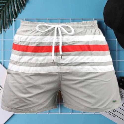 Casual Men Three-quarter Pants Striped Print Summer Beach Shorts Drawstring Plus Size Short For Male Quick-dry Loose Men Trouser