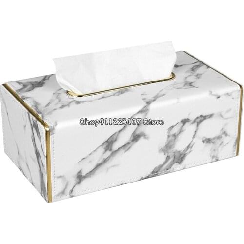Marble Pattern Leather Rectangular Tissue Box Desktop Paper Towel Holder Napkin Storage Container Home Office Decoration