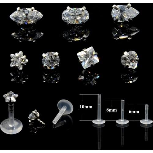 1pcs Surgical Steel Bioplast Labret Zircon Ear Stud Ear Tragus Cartilage Earring Lip Ring with Horse Eye Piercing Body Jewelry