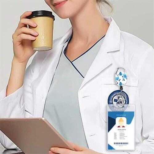 Nurse Doctor Retractable Badge Reel with Vertical Style Metal ID Business Card Work Card Badge Holder Cards Office Supplies