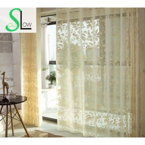 Slow Soul Cream-colored Korean Flowers Embroidered Curtain Fabric Europe Curtains Tulle For Living Room Bedroom Sheer Blinds