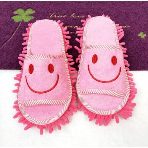 Womens Home Fluffy Slippers Flat Slippers for Women Smiley Face Floor Mopping Removable Open-toed Shoes Plus Size Women Shoes