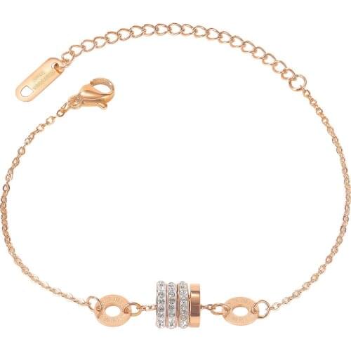 2020 Rose Gold Round Zirconia Bracelets For Women Girls Stainless Steel Hand Chain Female Jewelry Accessories Bracelet Wholesale