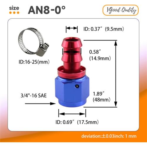 AN8 Straight Push On Lock Socketless Oil Fuel Line Hose End Fitting Adapter