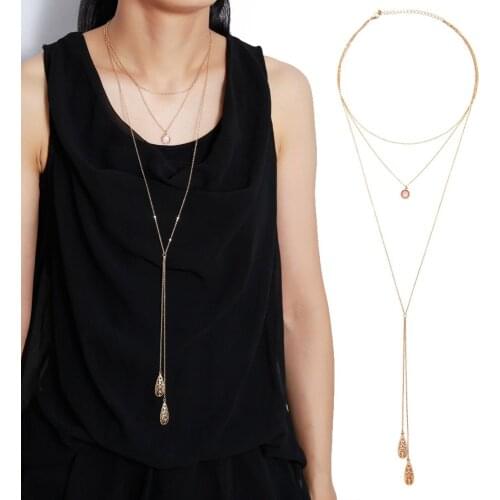 2020 New Fashion Jewelry Gold Color Multilayer Choker Necklaces For Women 3 Layer Opal Charms Pendant Necklace Gift