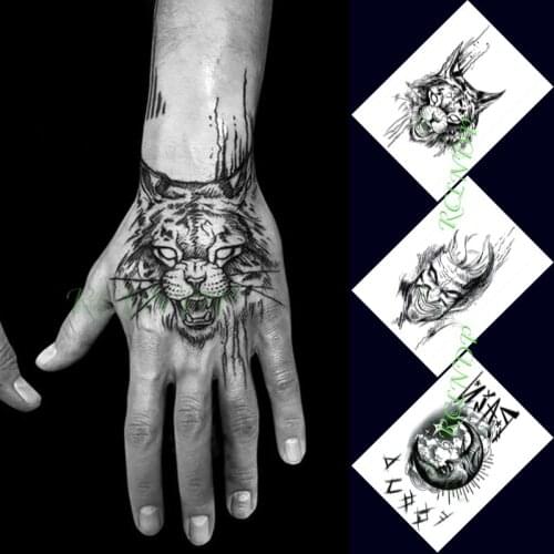 Waterproof Temporary Tattoo Sticker Tiger Head Moon Clown Letter Stickers In Hand Flash Tattoo Fake Tattoo for Men Women 3pcs