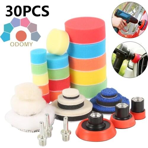 30pcs Auto Drill Polisher Sponge Set Car Waxing Buffing Pads 1/2/3 Inch Circle Buffing Pad Tool Kit Foam Drill Polishing Pad