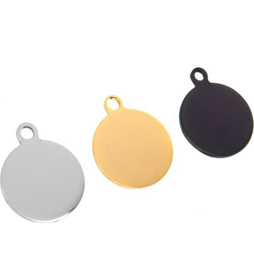 50pcs round disc Pendant gold/black stainless steel high quality DIY jewelry mirror polished Necklace Pendant men women charms