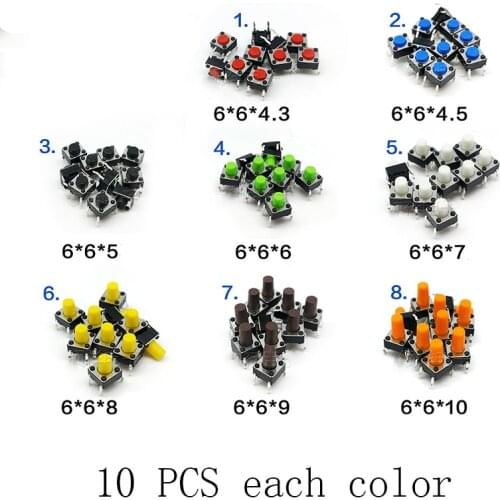 80pcs/lot 6*6*4.3/4.5/5/6/7/8/9/10 MM 4PIN SMT Tactile Tact Push Button Switch 8 Kinds Micro Switch Self-reset Induction cooker