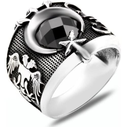 925 sterling Silver Zircon Stone Moon Star Men 'S Ring