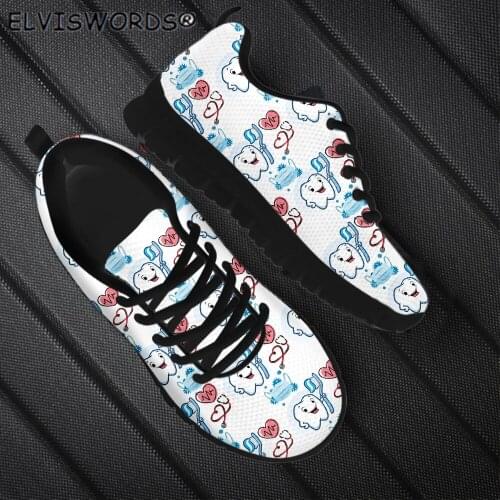 ELVISWORDS Pure Color Tooth Protection Design Casual Lace Up Flat-Shoes for Women Ladies Comfortable Air Mesh Sneakers Footwear