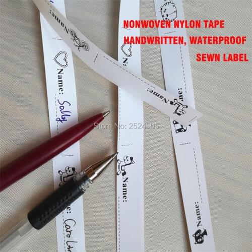 Freies verschiffen nach nicht-woven stoff handschrift name/kinder name label/DIY marke name/kleidung pflege label/waschen label