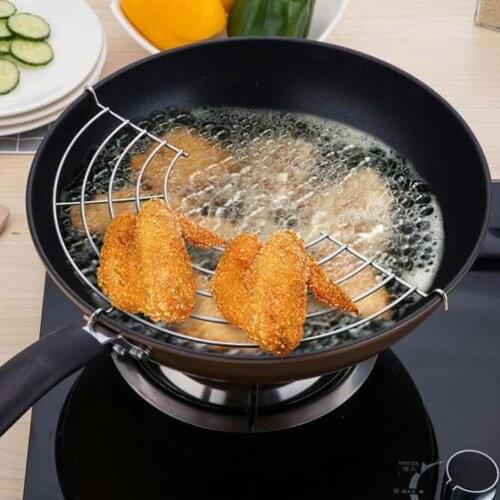 24/26/28/30cm Stainless Steel Semi-circular Frying Pan Eco-Friendly Rust-proof Cooking Oil Drip Filter Kitchen Gadgets