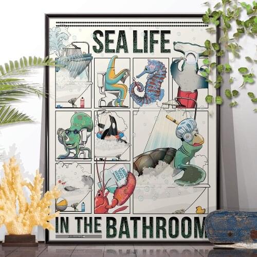 Sea Life Bathroom Posters Octopus Hippocampus Whale In The Bath Canvas Painting Funny Toilet Humour Wall Pictures Home Decor
