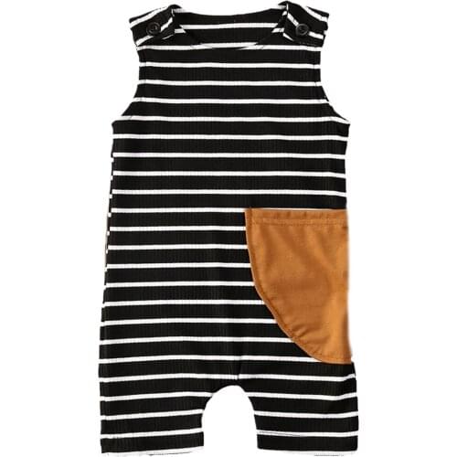 New Cute Baby Girls Boys Rib Stripe Sleeveless Jumpsuit Toddler Kids Round Neck Pull-on Jumpsuits Shorts