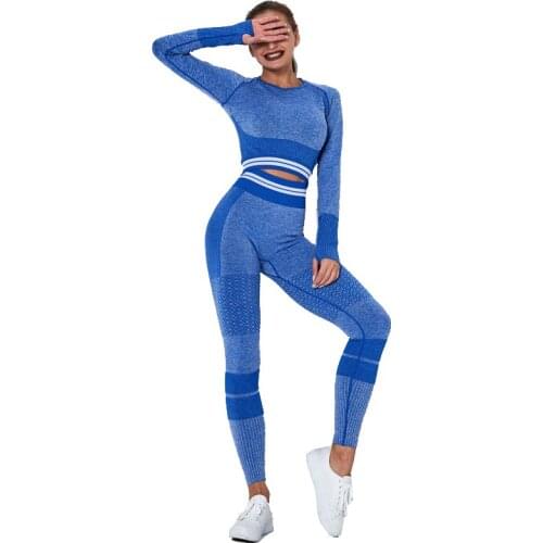 Seamless Sport Suit 2 Piece Shirts Long Sleeve Tops Seamless Sport Leggings Set Gym Clothing Sports Fitness Sport Workout Set