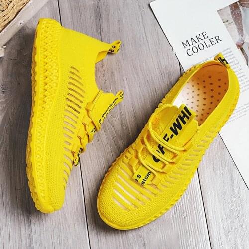 Summer New Womens Sports Shoes Sneakers Lace-Up Flying Woven Breathable Shoes Breathable Running Shoes Casual Shoes