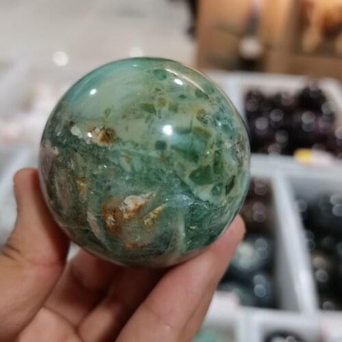 Natural Raw Mineral Chlorite Quartz Decorative Ball Green Crystal With Druse Sphere Healing Scenery Stone Vintage Accessories