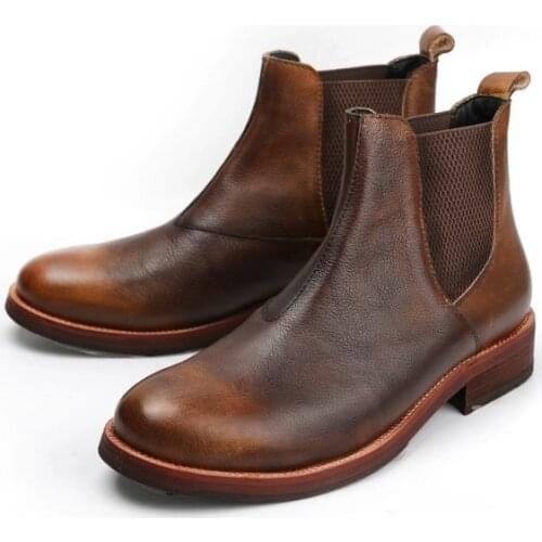 Yomior New Fashion Vintage British Spring Men Casual Shoes Top Quality Cow Leather Ankle Boots Work Chelsea Boots Japanese