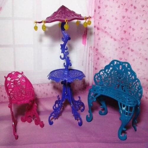 One Set Original Dollhouse Toy Furniture Sun Umbrella Couch Table Cafe Chair Sets 1/6 Scale For Monster High Dolls