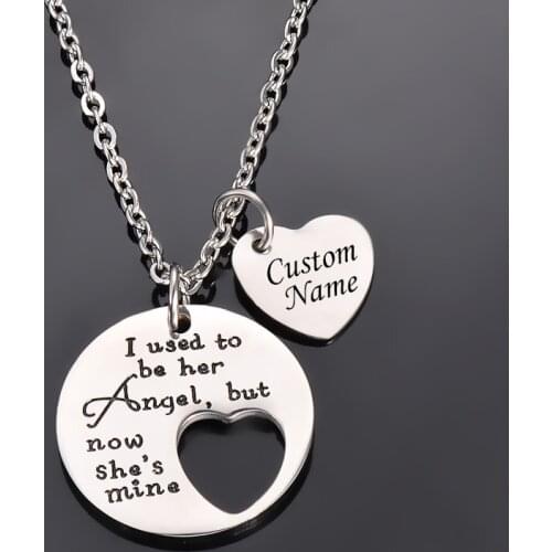 Dad/Mom Loss Memory I Used To Be His/He Angel Now Hes/Shes Mine Pendant Necklace Christmas Birthday Gifts for DadMom