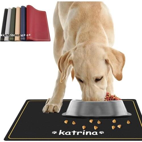 Personalized Dog Feeder Pad Non-slip Dog Bowl Mat Waterproof Pet Food Pad Drinking Feeding Placemat for Pet Bowl Free Name Print