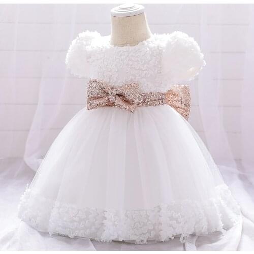 LZH 2020 New Baby Wedding Birthday Party Dress Sequined Bowknot Belt Tutu Flower Short Sleeve Princess Dresses Newborn Clothing
