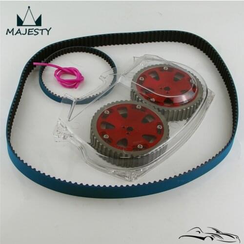 Timing Belt w/Balance + Clear Gear Cover+ Cam Pulley Fit For Lancer EVO 9 IX 4G63 BK/RD