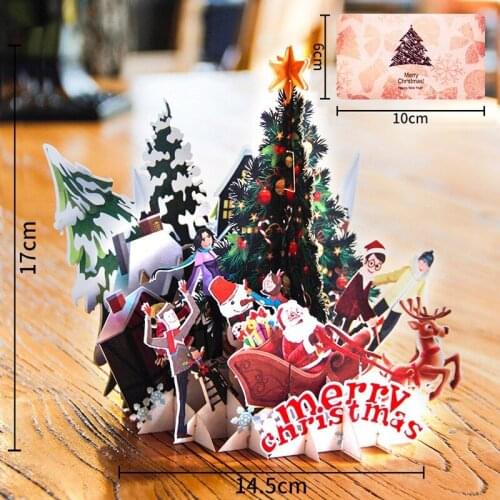 Merry Christmas 3D Popup Folding Greeting Card Unique Holiday Invitation Cards with Postcard Envelope Christmas Greeting Card