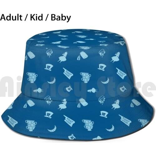 Alice Iconography Sun Hat 54 Bucket Hat Alice Red Queen Drink Me Tea Cups Tulgey Wood