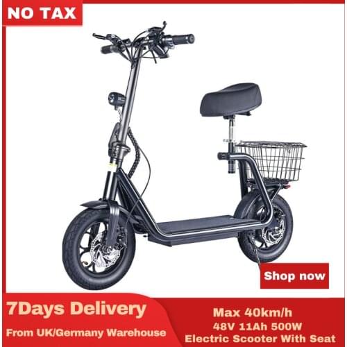 Adults Electric Scooters 500W Cargo Scoter Freestyle Foldable E Scooter With Seat Shopping Basket Max 40km/h UK Europe Warehouse