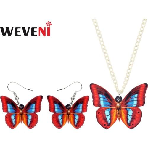 WEVENI Acrylic Colorful Butterfly Jewelry Sets Earrings Drop Necklace Collar Fashion Insect Gift For Women Girls Ladies Bijoux