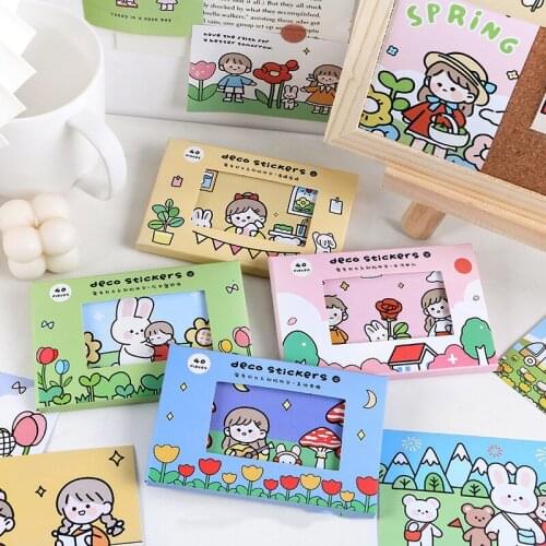 Yisuremia 40PCS/Box Kawaii Adhesive Deco Stickers DIY Diary Daily Planner Scrapbooking Decorative School Stationery Supplies