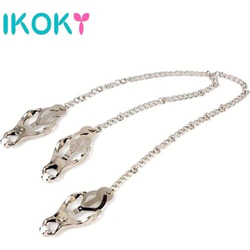 IKOKY Sex Toys for Couple SM Bondage Metal Chain Breast Clips Adult Games Fetish Nipple Clamps Clitoris Nipple Stimulator