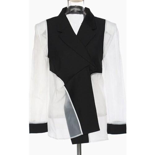 SeeBeautiful Perspective Stitching Loose Blazer Coat Notched Long Sleeve Exposed Back Women Summer Autumn 2021 New Fashion G215