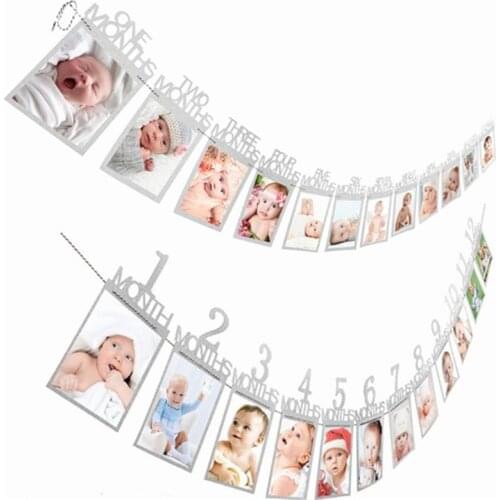 1set 12 Months Photo Bunting Birthday Banners Paper Garland Used for Birthday Party Decorations Photo Wall