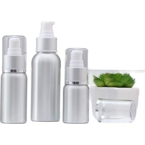 100ml Aluminium metal bottle with silver collar pump for lotion emulsion ani-UV foundation serum gel skin care cosmetic packing