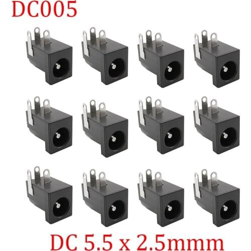 100Pcs Black DC005 5.5x2.5mm DC Power Supply Jack Socket Female Mount Connector DC-005 2.5*5.5mm Barrel-Type PCB Holder DC Jack
