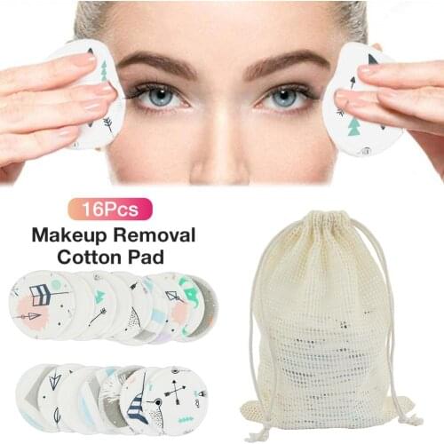 16Pcs/lot Facial Makeup Remover Reusable Cotton Pads Three Layer Wipe Pads Nail Art Cleaning Puff Washable With Laundry Bag
