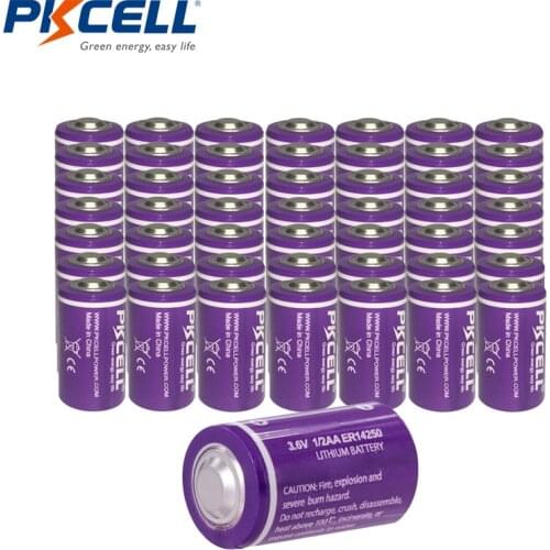 50Pcs/lot PKCELL 14250 Battery 1/2 AA 3.6V Lithium ER14250 Battery 1/2AA Batteries with capacity 1200mAh Lithium Battery