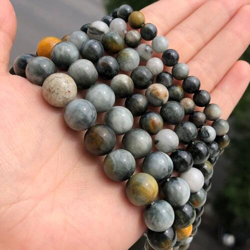 6 8 10mm Natural Gem Gray Hawks Eye Stone Bead Round Loose Spacer Beads For Jewelry Making Diy Charms Bracelets 15"/Strand