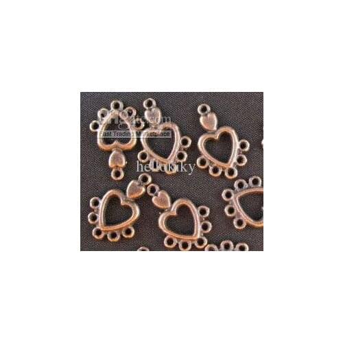 720pcs Antiqued copper double heart 1-to-5 links A119C