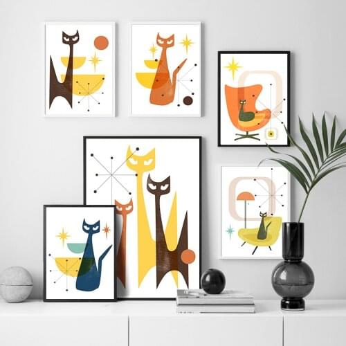 Abstract Geometry Cat Round Minimalist Wall Art Canvas Painting Nordic Posters And Prints Wall Pictures For Living Room Decor